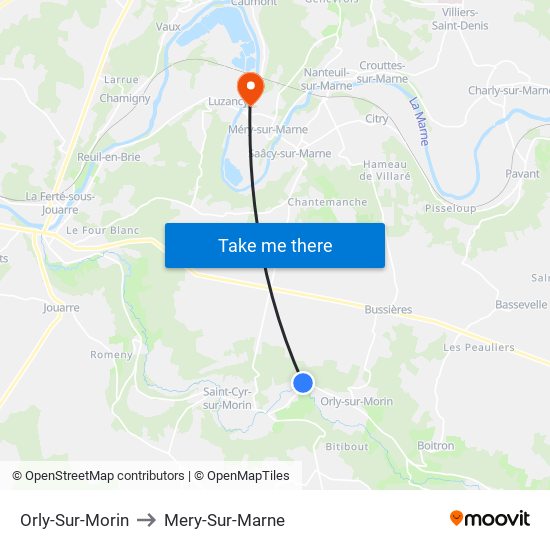 Orly-Sur-Morin to Mery-Sur-Marne map