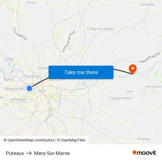 Puteaux to Mery-Sur-Marne map