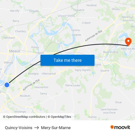 Quincy-Voisins to Mery-Sur-Marne map