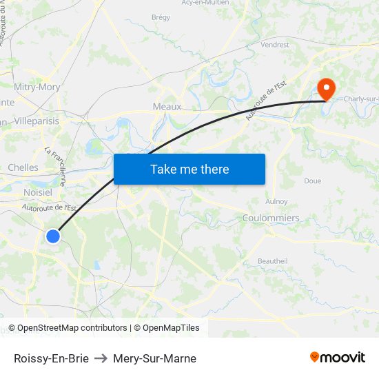 Roissy-En-Brie to Mery-Sur-Marne map