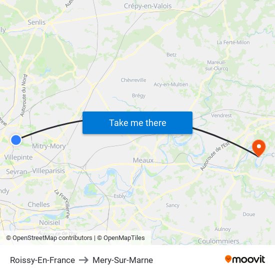 Roissy-En-France to Mery-Sur-Marne map