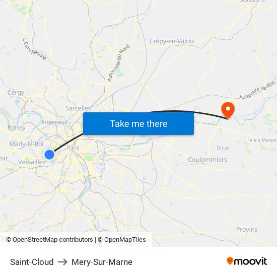 Saint-Cloud to Mery-Sur-Marne map