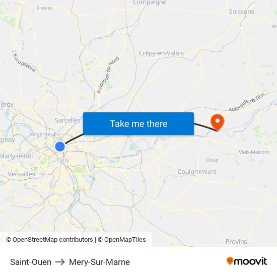 Saint-Ouen to Mery-Sur-Marne map