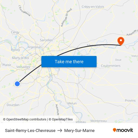 Saint-Remy-Les-Chevreuse to Mery-Sur-Marne map