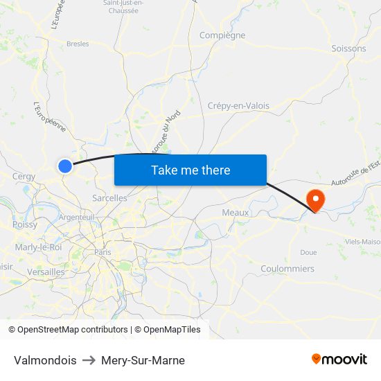 Valmondois to Mery-Sur-Marne map