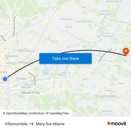 Villemomble to Mery-Sur-Marne map