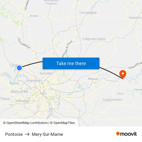 Pontoise to Mery-Sur-Marne map