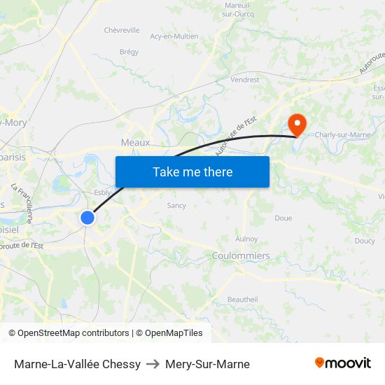Marne-La-Vallée Chessy to Mery-Sur-Marne map