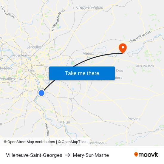 Villeneuve-Saint-Georges to Mery-Sur-Marne map