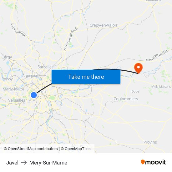 Javel to Mery-Sur-Marne map