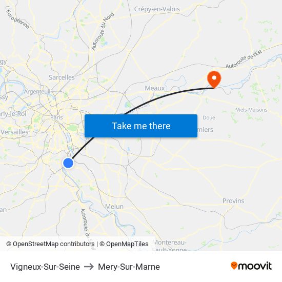 Vigneux-Sur-Seine to Mery-Sur-Marne map
