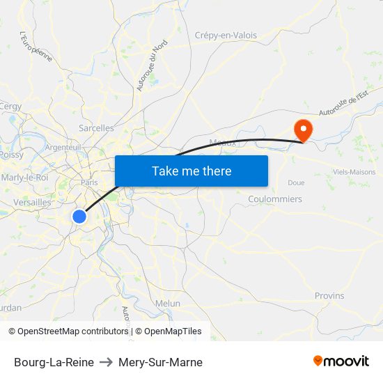 Bourg-La-Reine to Mery-Sur-Marne map