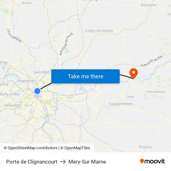 Porte de Clignancourt to Mery-Sur-Marne map