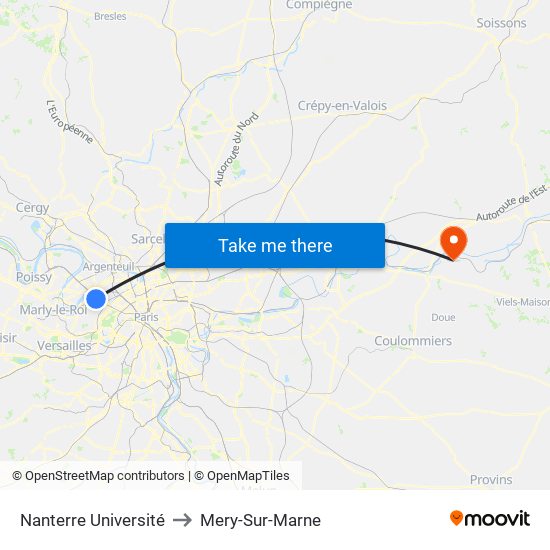 Nanterre Université to Mery-Sur-Marne map