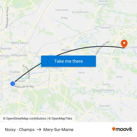 Noisy - Champs to Mery-Sur-Marne map