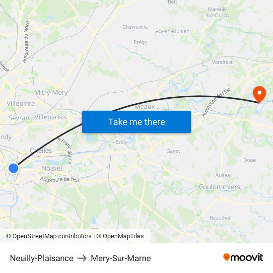 Neuilly-Plaisance to Mery-Sur-Marne map