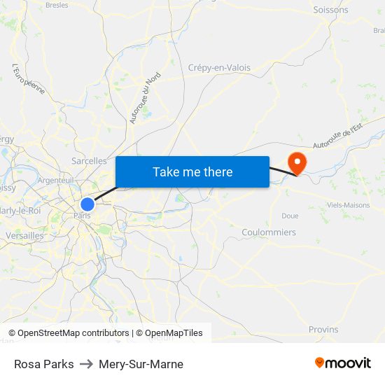 Rosa Parks to Mery-Sur-Marne map