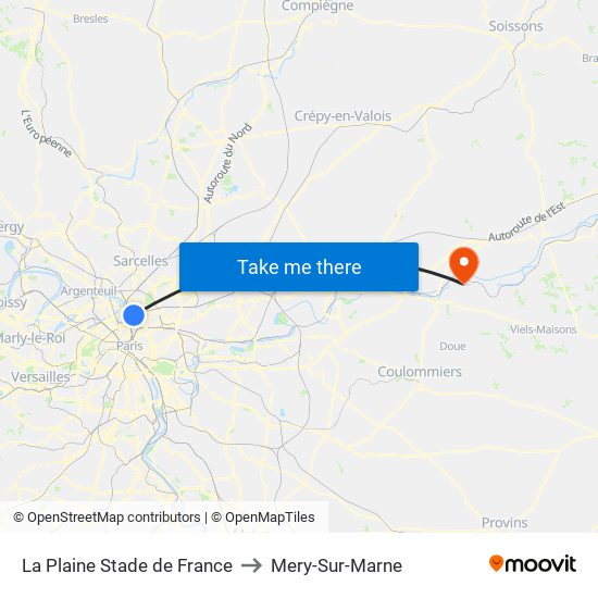 La Plaine Stade de France to Mery-Sur-Marne map