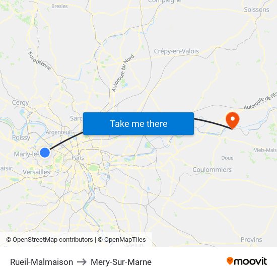 Rueil-Malmaison to Mery-Sur-Marne map