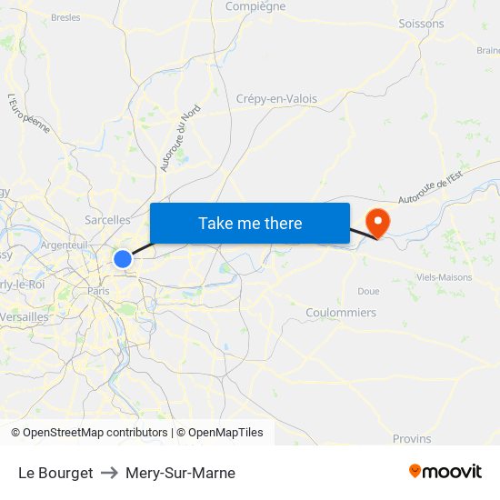 Le Bourget to Mery-Sur-Marne map