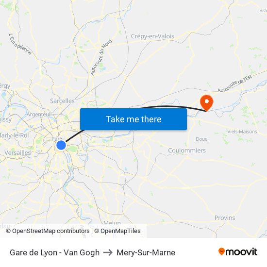 Van Gogh to Mery-Sur-Marne map