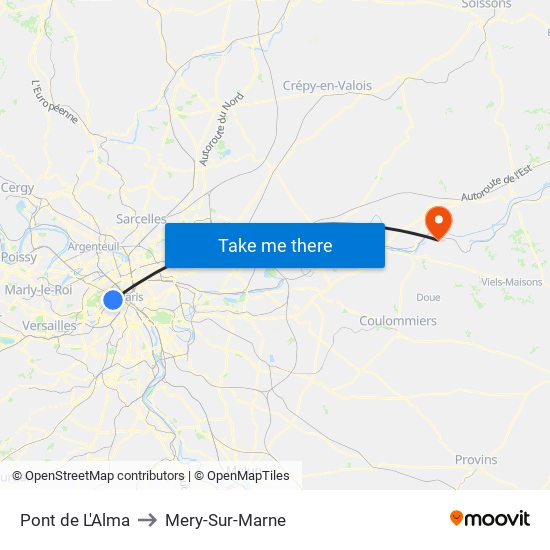 Pont de L'Alma to Mery-Sur-Marne map