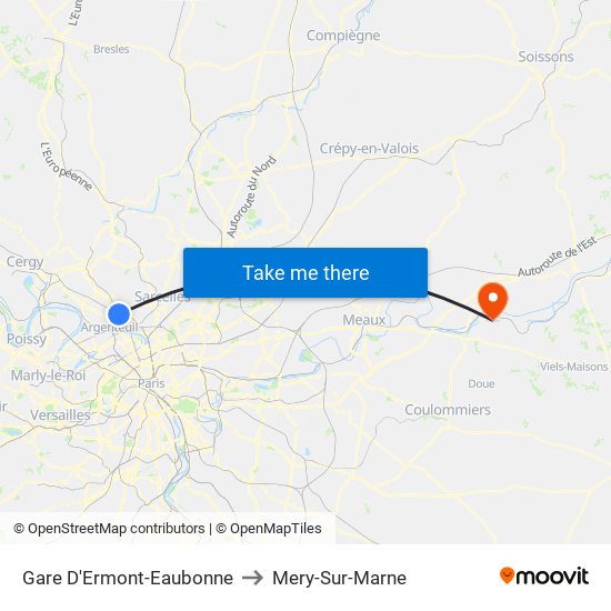 Gare D'Ermont-Eaubonne to Mery-Sur-Marne map