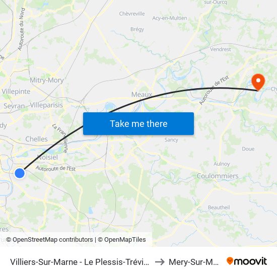 Villiers-Sur-Marne - Le Plessis-Trévise RER to Mery-Sur-Marne map