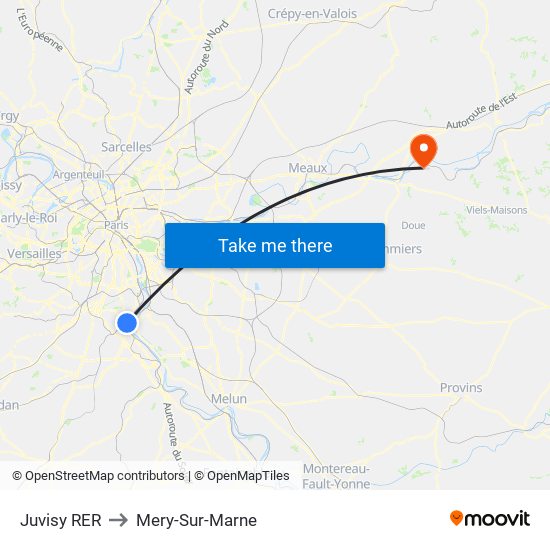 Juvisy RER to Mery-Sur-Marne map