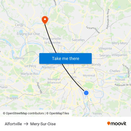 Alfortville to Mery-Sur-Oise map