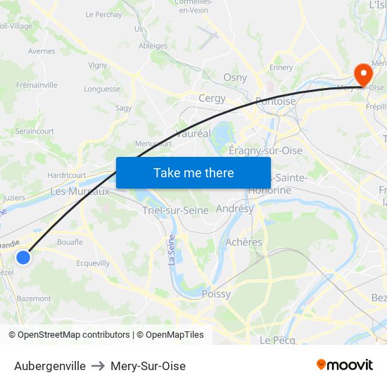 Aubergenville to Mery-Sur-Oise map