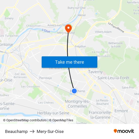 Beauchamp to Mery-Sur-Oise map