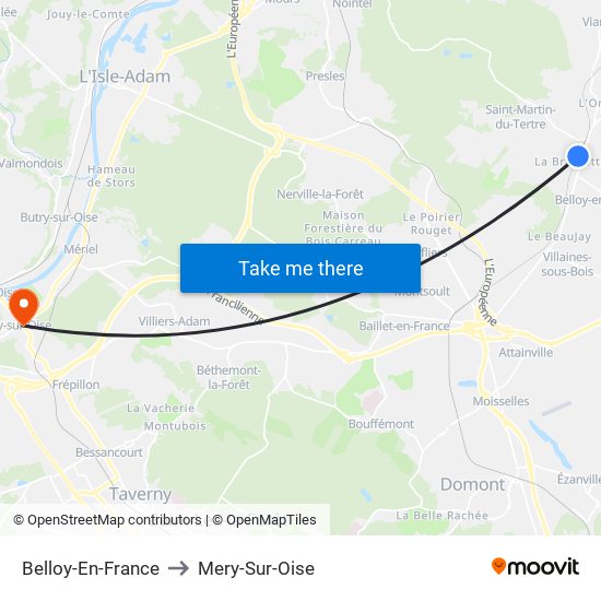 Belloy-En-France to Mery-Sur-Oise map