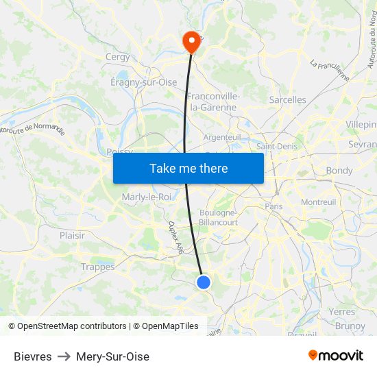 Bievres to Mery-Sur-Oise map