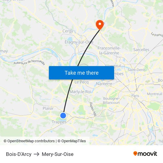 Bois-D'Arcy to Mery-Sur-Oise map