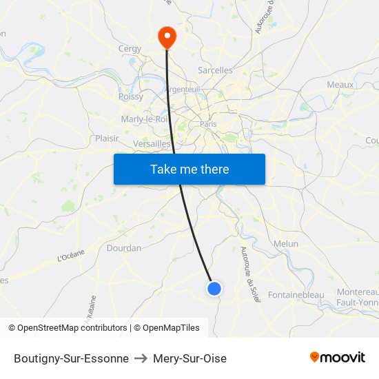 Boutigny-Sur-Essonne to Mery-Sur-Oise map