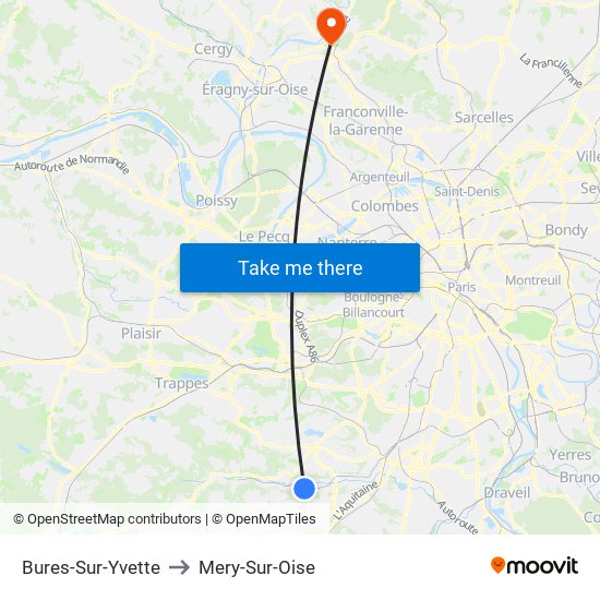 Bures-Sur-Yvette to Mery-Sur-Oise map