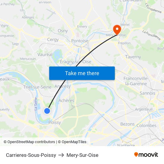 Carrieres-Sous-Poissy to Mery-Sur-Oise map