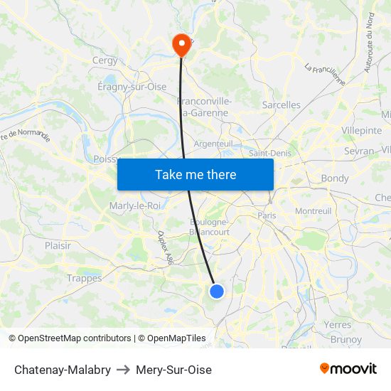 Chatenay-Malabry to Mery-Sur-Oise map