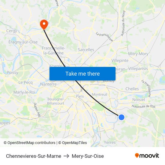 Chennevieres-Sur-Marne to Mery-Sur-Oise map