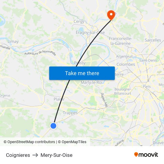 Coignieres to Mery-Sur-Oise map