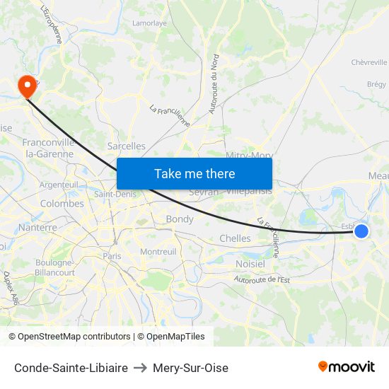 Conde-Sainte-Libiaire to Mery-Sur-Oise map