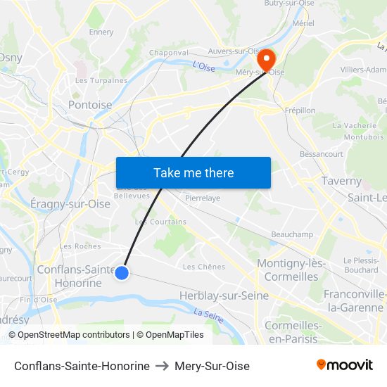 Conflans-Sainte-Honorine to Mery-Sur-Oise map