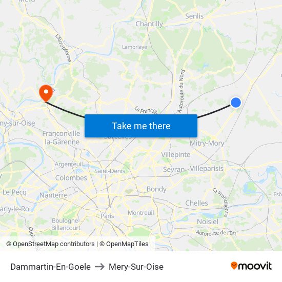 Dammartin-En-Goele to Mery-Sur-Oise map