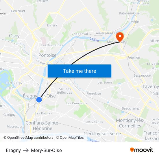Eragny to Mery-Sur-Oise map