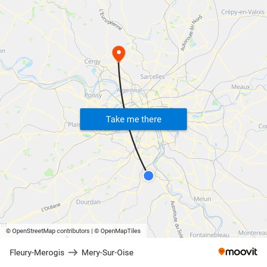 Fleury-Merogis to Mery-Sur-Oise map