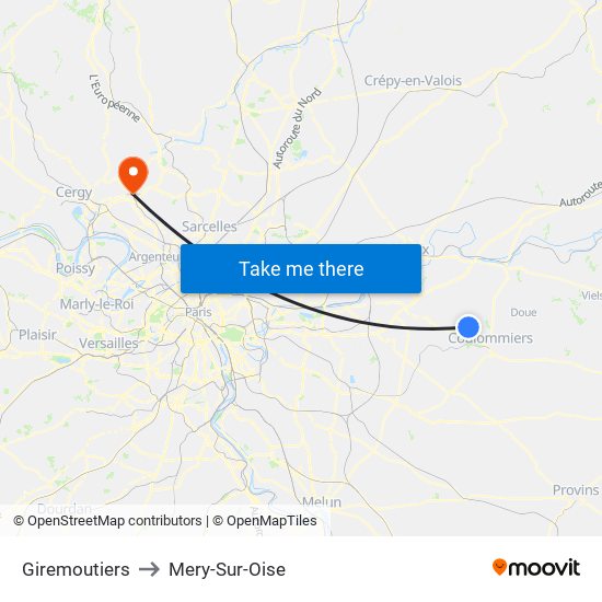 Giremoutiers to Mery-Sur-Oise map