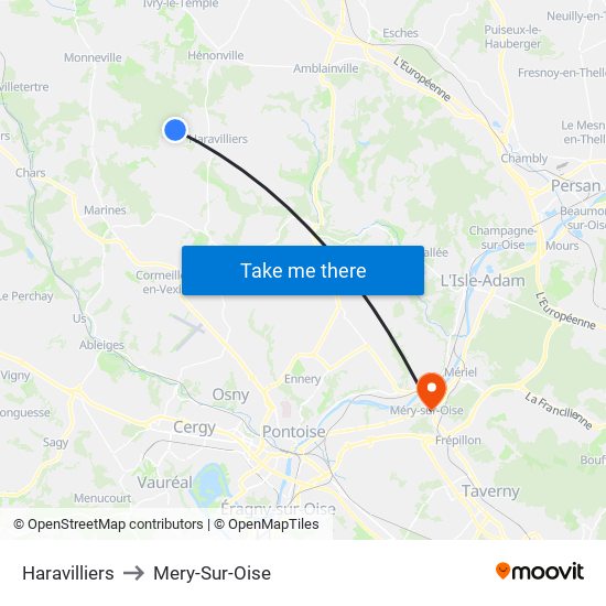 Haravilliers to Mery-Sur-Oise map