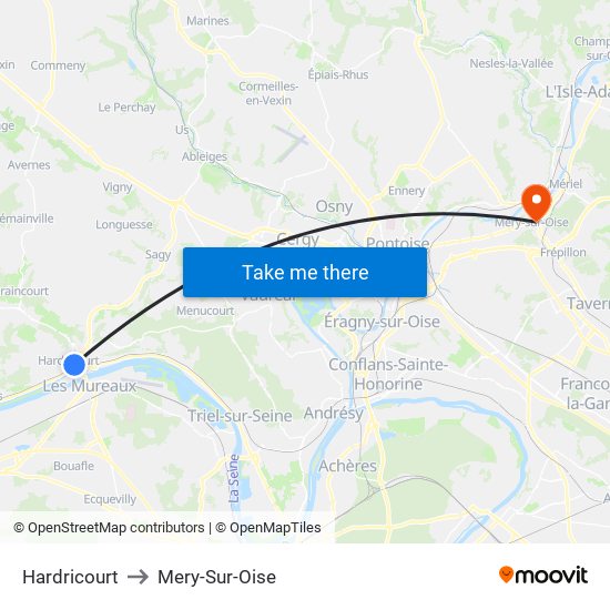 Hardricourt to Mery-Sur-Oise map