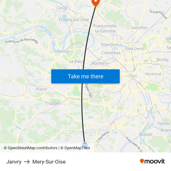 Janvry to Mery-Sur-Oise map